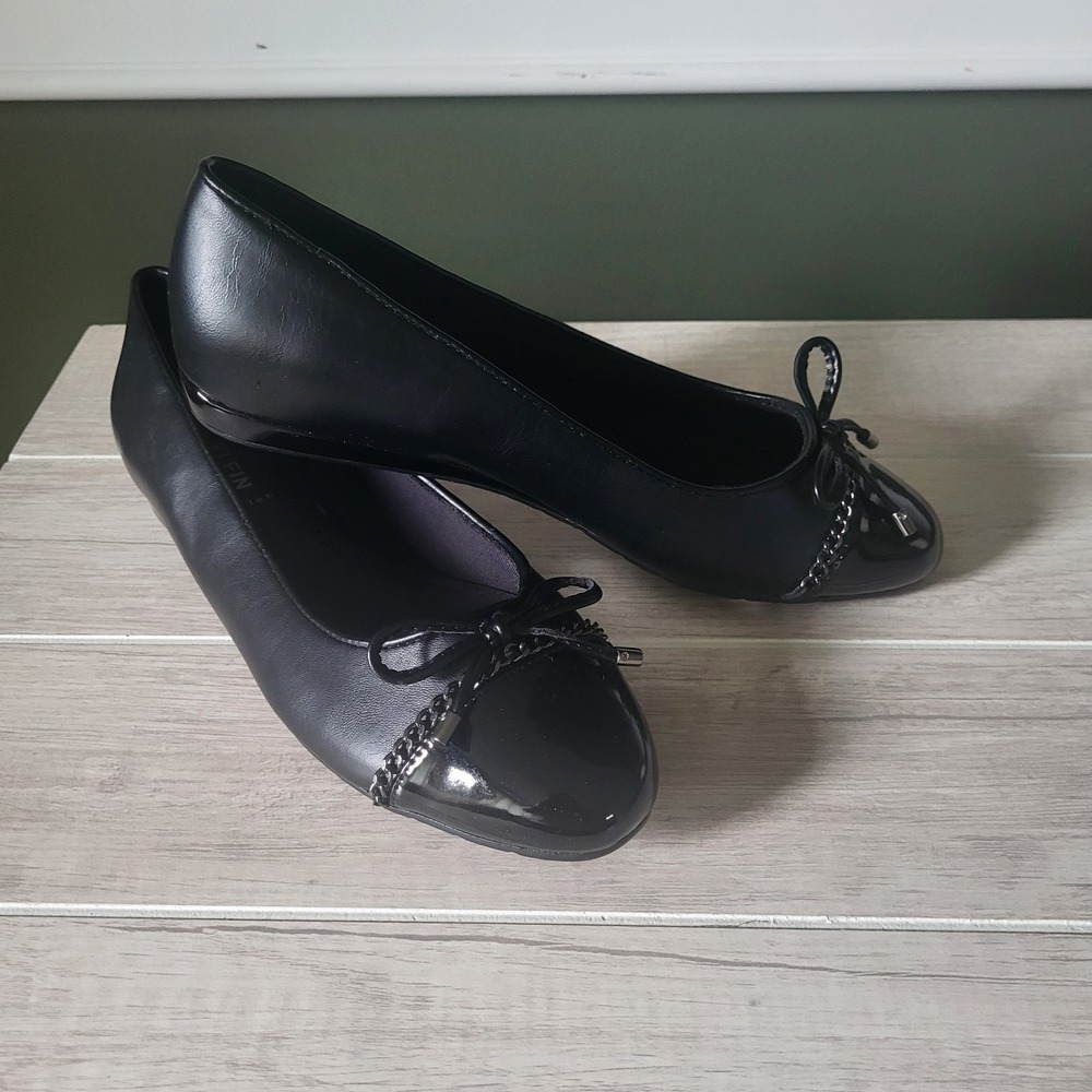Anne Klein Iflex Women's Size 7M Guilia Cap Toe Ballet Flats Shoes Black Slip On